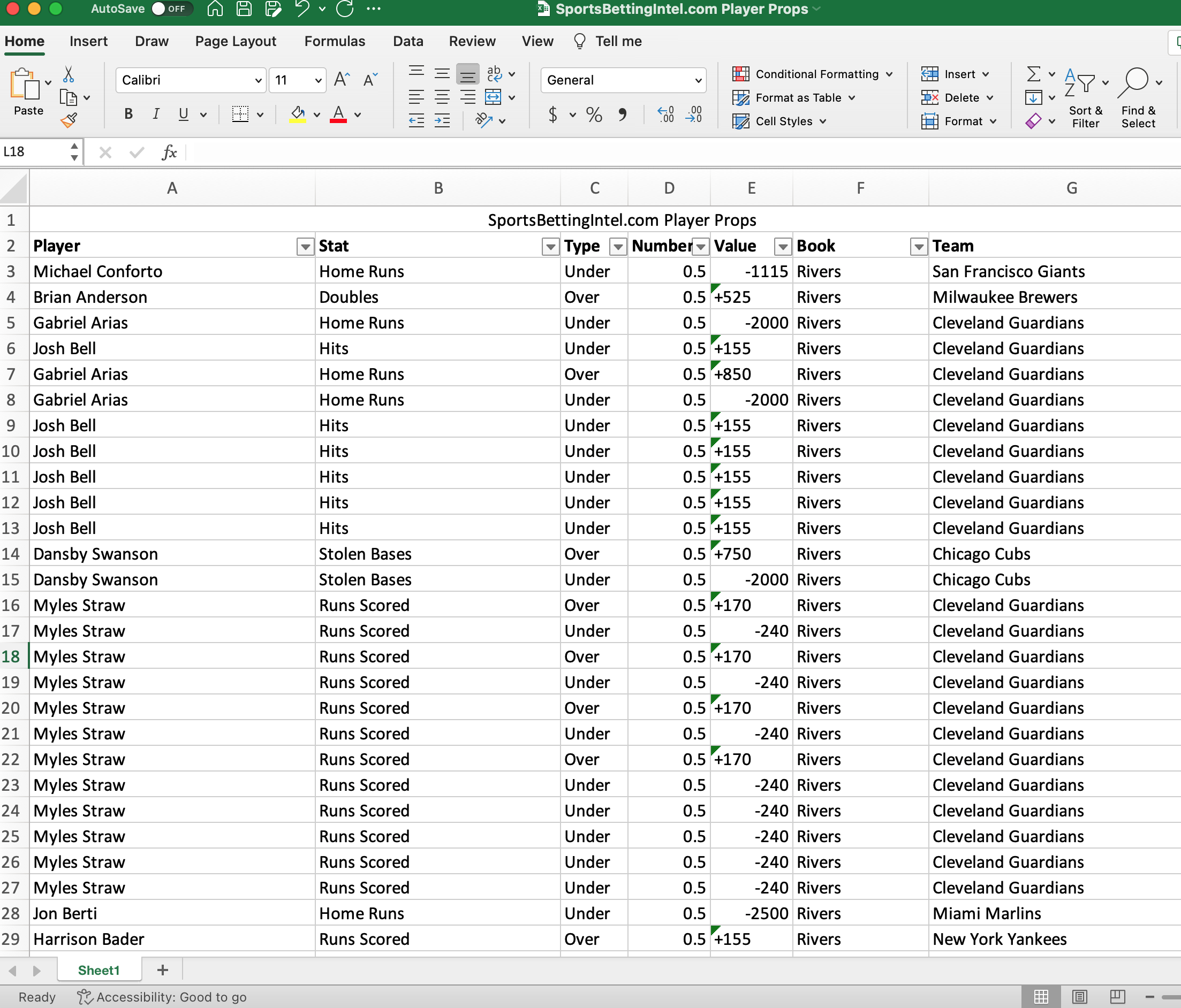 player prop odds download excel