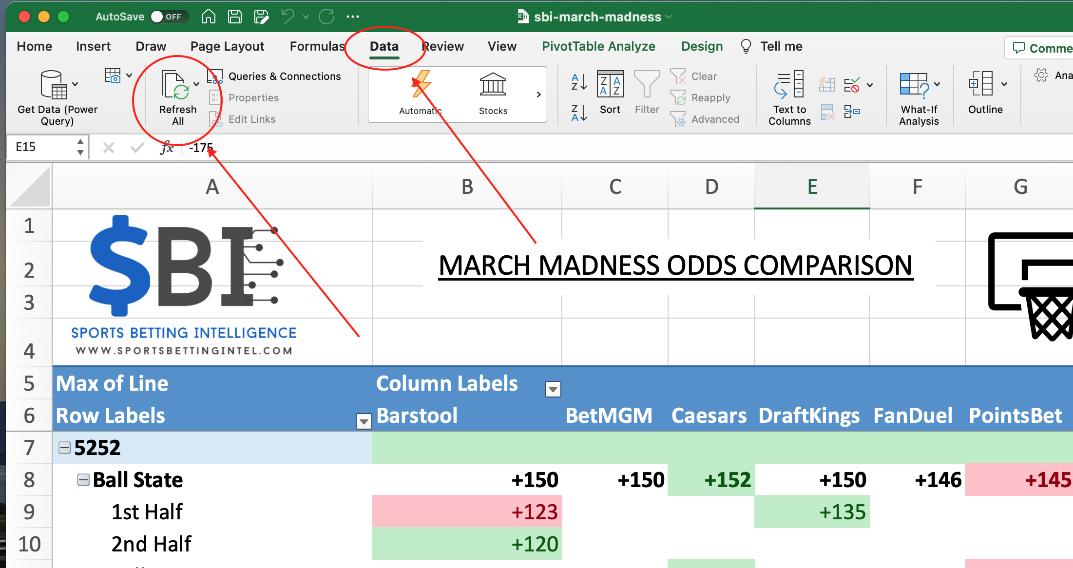 excel refresh content